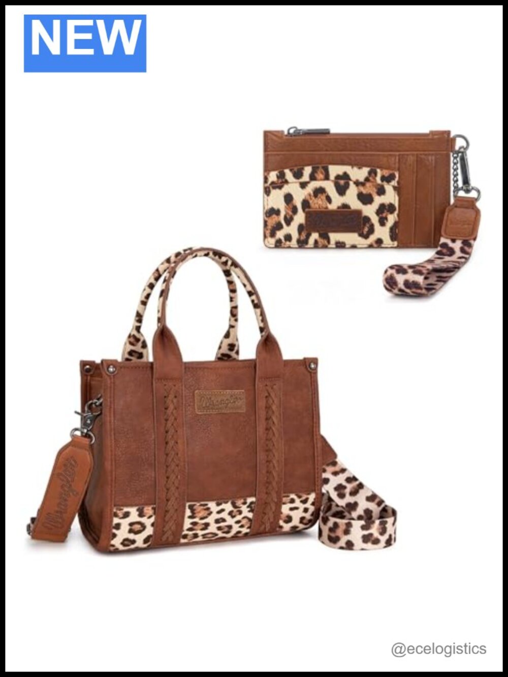 Women's Tote Handbag and Card Holder Set Faux Leather Whipstitch